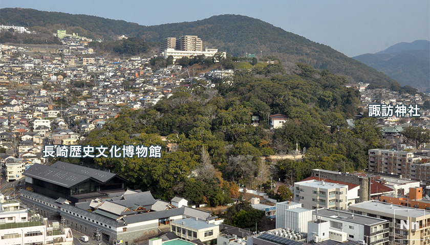 立山方面は長崎歴史文化博物館や諏訪神社まで見えました。