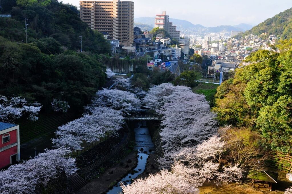 ダムの上（天端）から見た長崎市街地方面